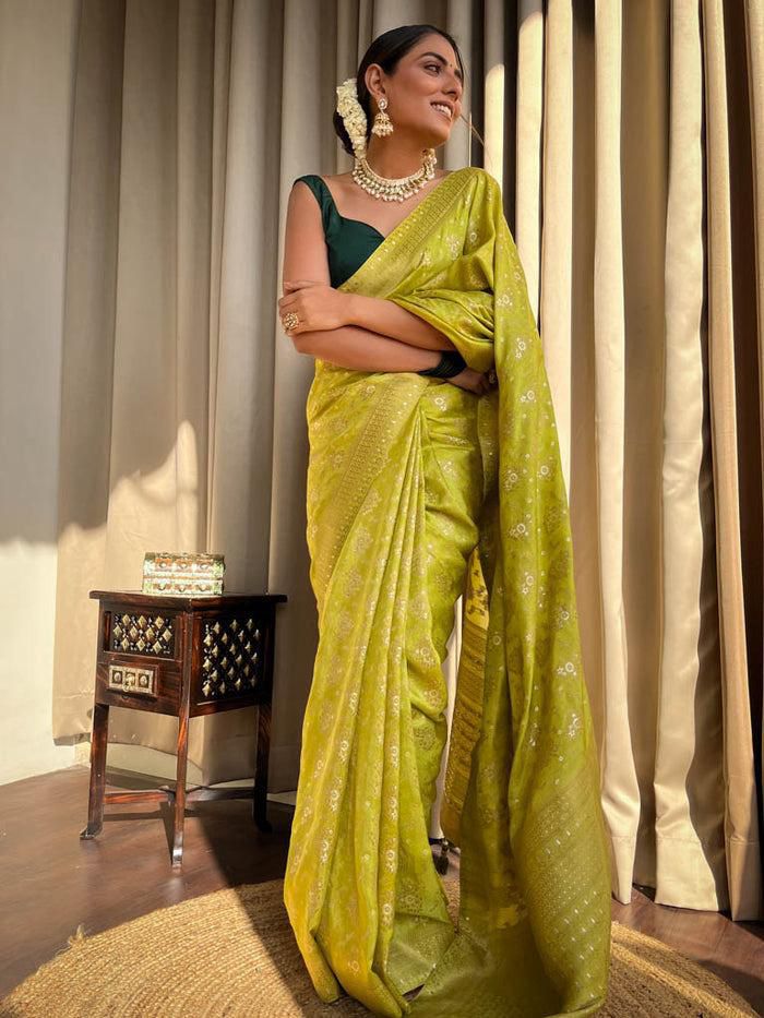 Enchanting Yellow Soft Silk Saree With Fantabulous Blouse Piece