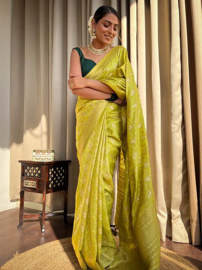 Enchanting Yellow Soft Silk Saree With Fantabulous Blouse Piece