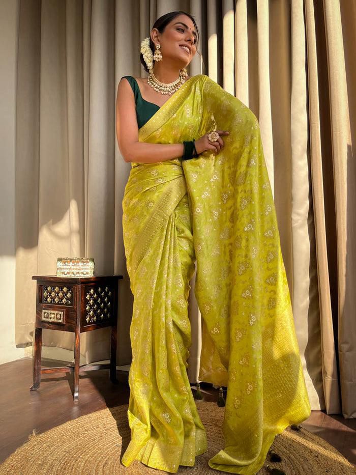 Enchanting Yellow Soft Silk Saree With Fantabulous Blouse Piece