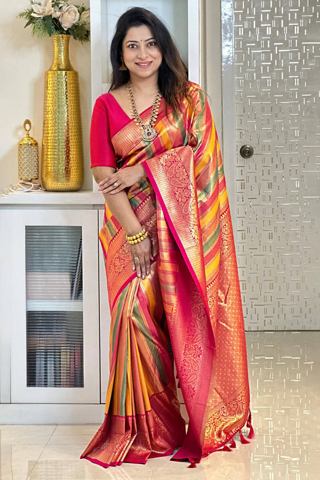 Capricious Multicolor Pure Zari Weaving Banarasi Silk Saree With Sempiternal Blouse Piece