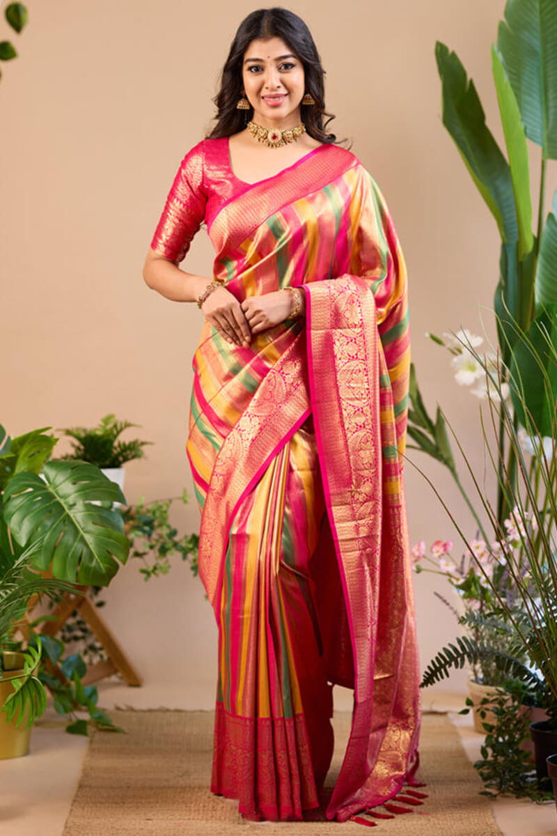 Luxuriant Multicolor Soft Banarasi Silk Saree With Supernal Blouse Piece