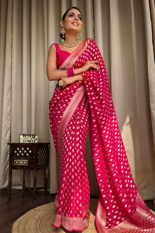 Load image into Gallery viewer, Outstanding Dark Pink Soft Banarasi Silk Saree With Desiring Blouse
