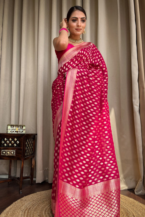 Load image into Gallery viewer, Outstanding Dark Pink Soft Banarasi Silk Saree With Desiring Blouse
