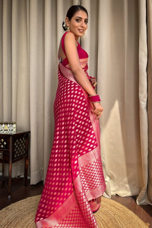 Load image into Gallery viewer, Outstanding Dark Pink Soft Banarasi Silk Saree With Desiring Blouse
