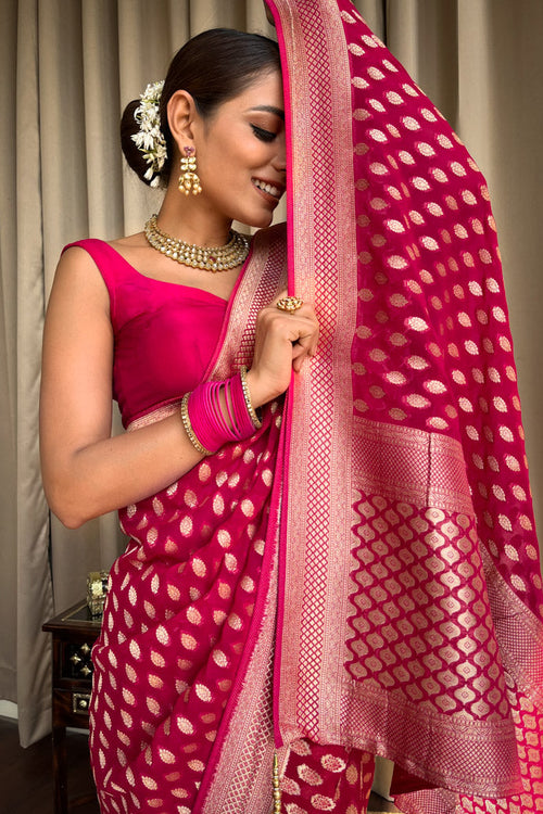 Load image into Gallery viewer, Outstanding Dark Pink Soft Banarasi Silk Saree With Desiring Blouse
