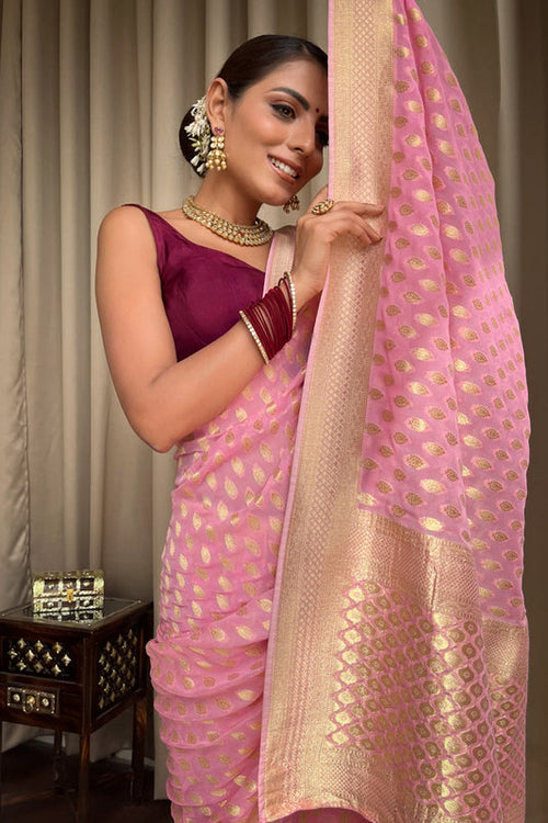 Load image into Gallery viewer, Entrancing Pink Soft Banarasi Silk Saree With Admirable Blouse
