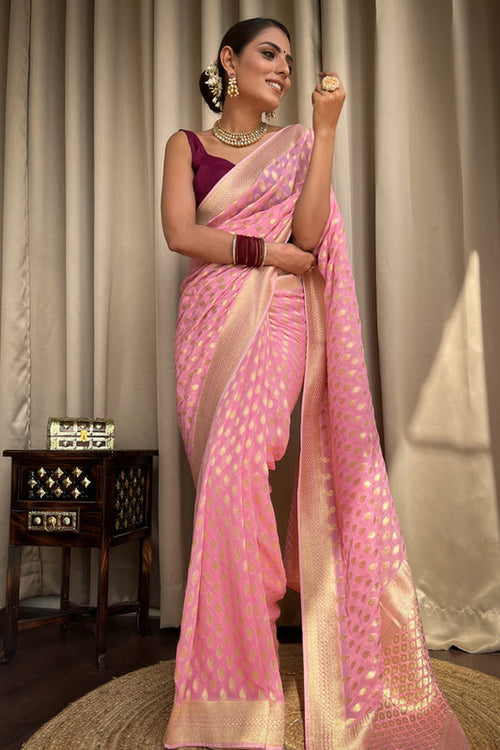 Load image into Gallery viewer, Entrancing Pink Soft Banarasi Silk Saree With Admirable Blouse
