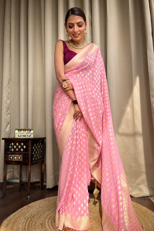 Load image into Gallery viewer, Entrancing Pink Soft Banarasi Silk Saree With Admirable Blouse
