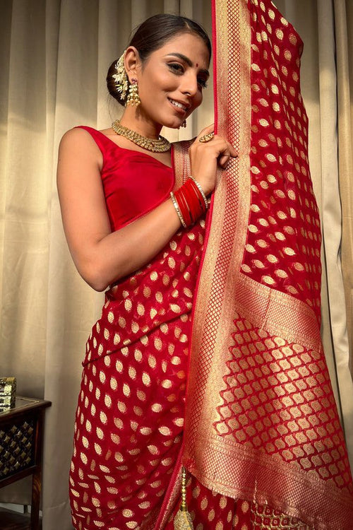 Load image into Gallery viewer, Bucolic Red Soft Banarasi Silk Saree With Dalliance Blouse
