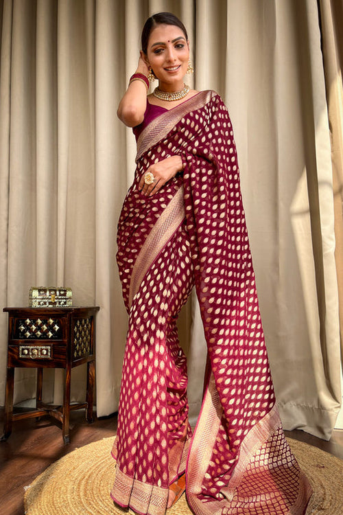 Load image into Gallery viewer, Vestigial Wine Soft Banarasi Silk Saree With Embrocation Blouse
