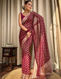 Vestigial Wine Soft Banarasi Silk Saree With Embrocation Blouse