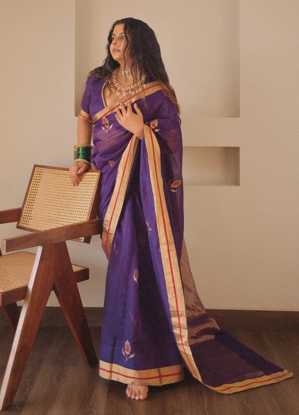 Outstanding Purple Cotton Silk Saree With Flattering Blouse Piece