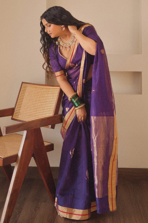 Load image into Gallery viewer, Outstanding Purple Cotton Silk Saree With Flattering Blouse Piece
