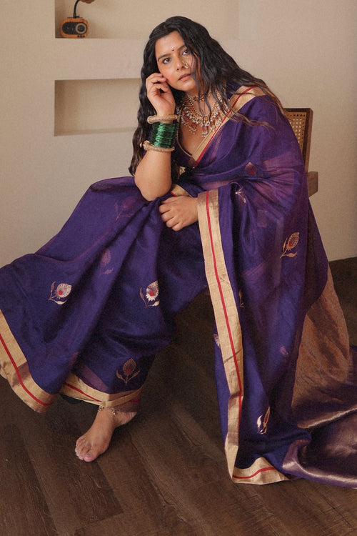 Load image into Gallery viewer, Outstanding Purple Cotton Silk Saree With Flattering Blouse Piece
