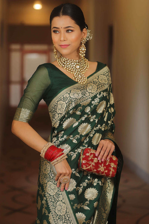 Load image into Gallery viewer, Adorable Dark Green Soft Silk Saree With Blissful Blouse Piece
