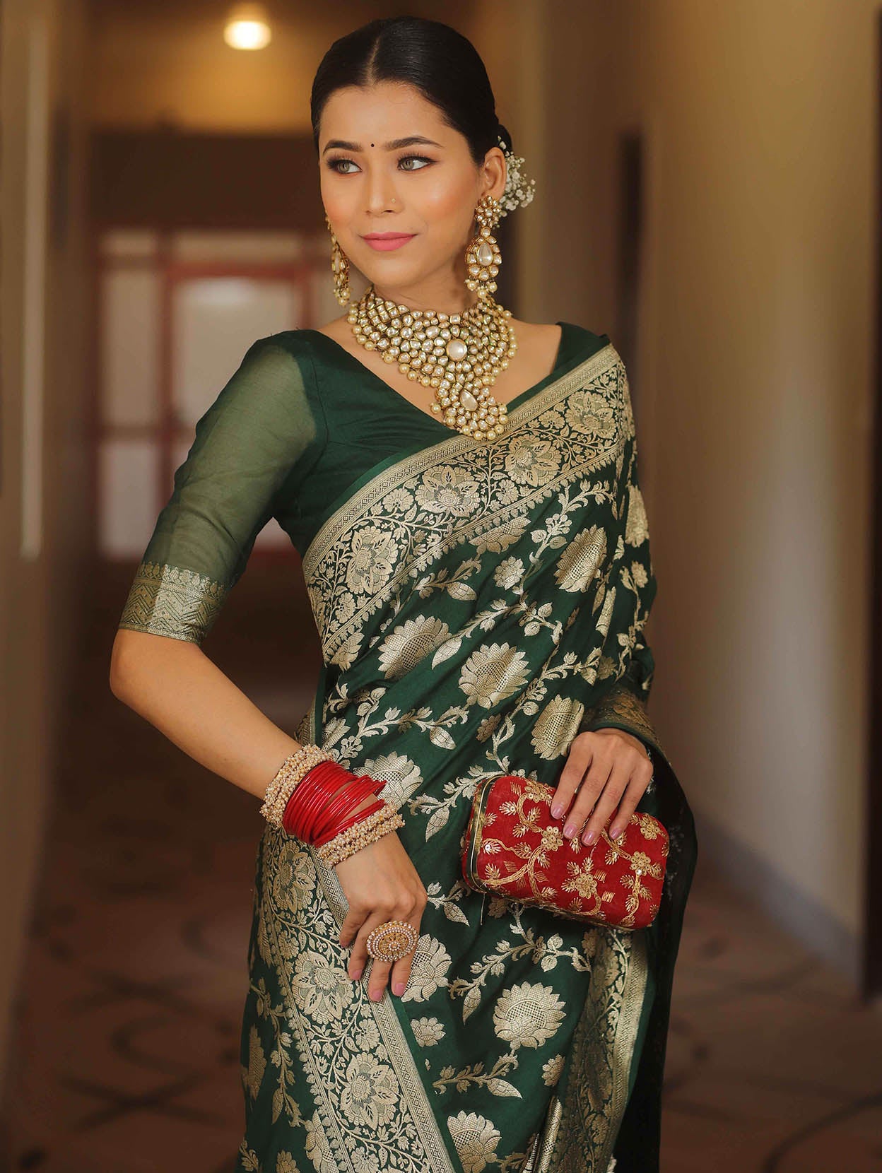 Adorable Dark Green Soft Silk Saree With Blissful Blouse Piece