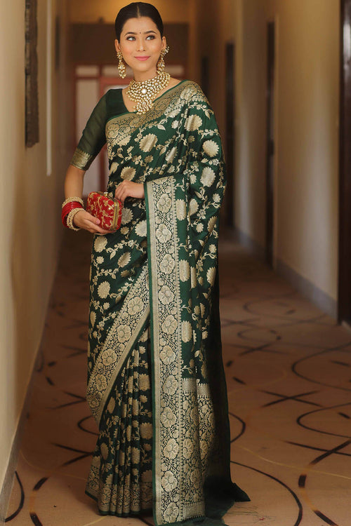 Load image into Gallery viewer, Adorable Dark Green Soft Silk Saree With Blissful Blouse Piece
