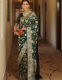 Adorable Dark Green Soft Silk Saree With Blissful Blouse Piece