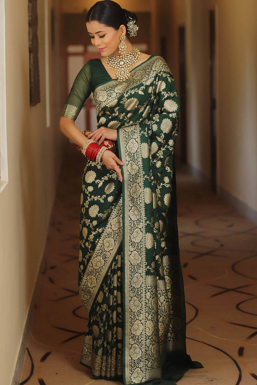 Load image into Gallery viewer, Adorable Dark Green Soft Silk Saree With Blissful Blouse Piece
