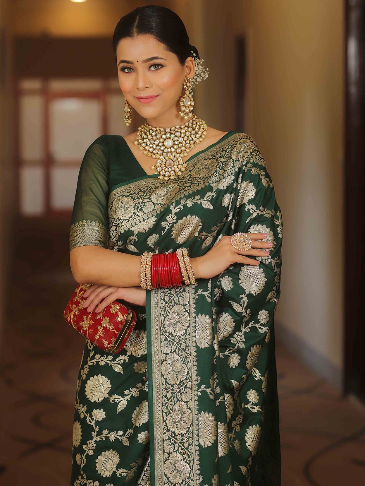 Adorable Dark Green Soft Silk Saree With Blissful Blouse Piece