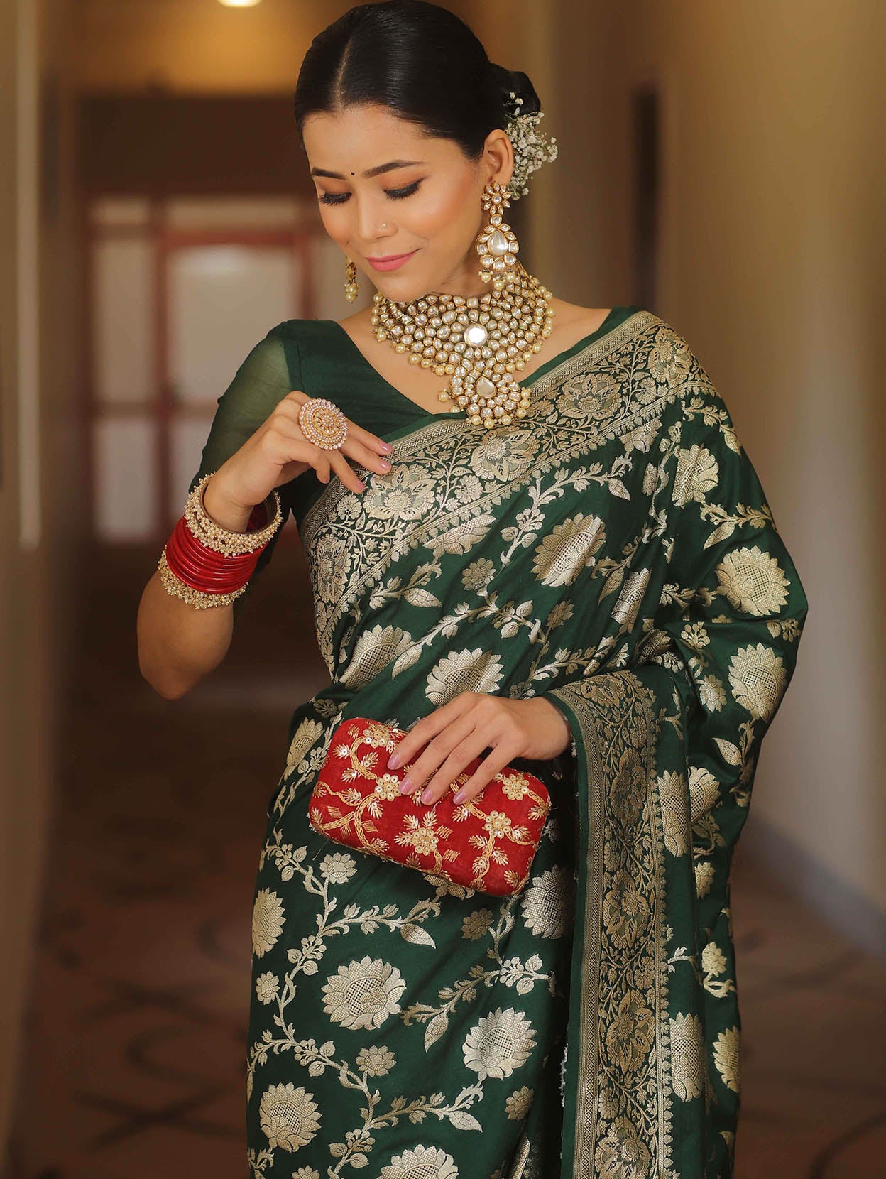 Adorable Dark Green Soft Silk Saree With Blissful Blouse Piece