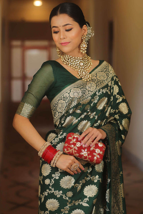 Load image into Gallery viewer, Adorable Dark Green Soft Silk Saree With Blissful Blouse Piece
