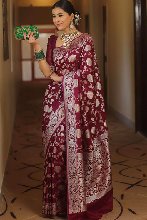 Load image into Gallery viewer, Enamoring Wine Soft Silk Saree With Eclat Blouse Piece
