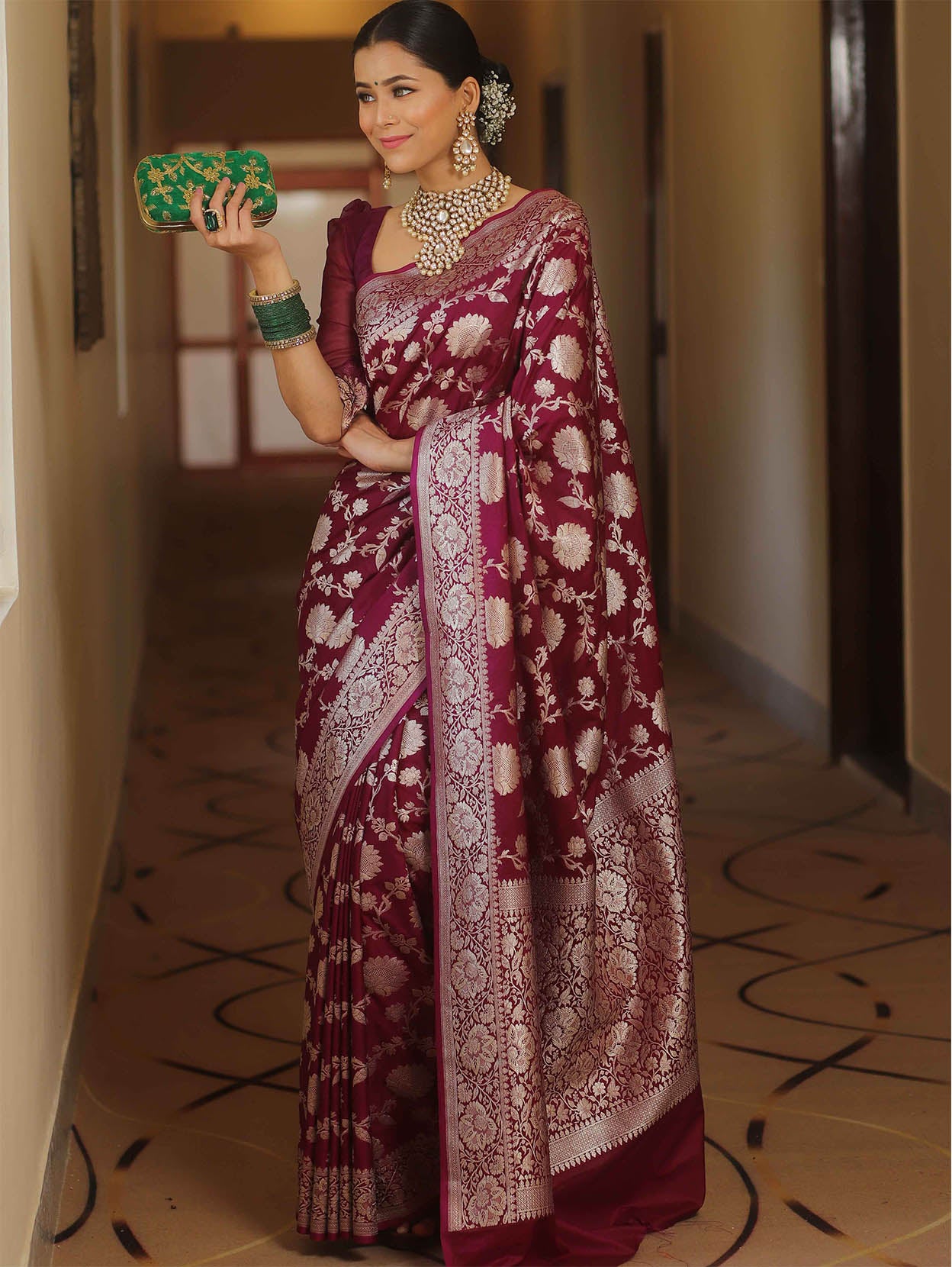 Enamoring Wine Soft Silk Saree With Eclat Blouse Piece