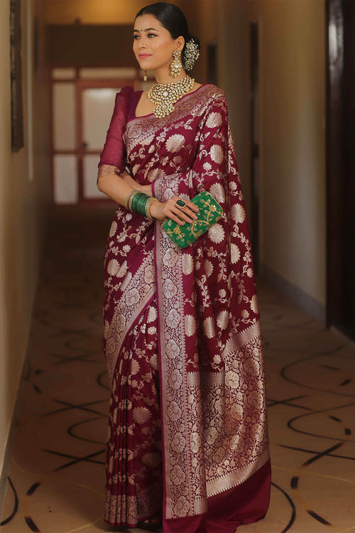 Load image into Gallery viewer, Enamoring Wine Soft Silk Saree With Eclat Blouse Piece
