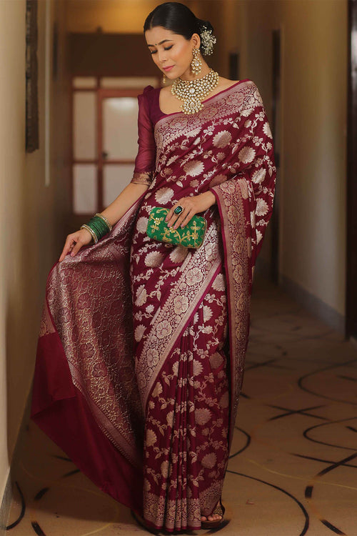 Load image into Gallery viewer, Enamoring Wine Soft Silk Saree With Eclat Blouse Piece
