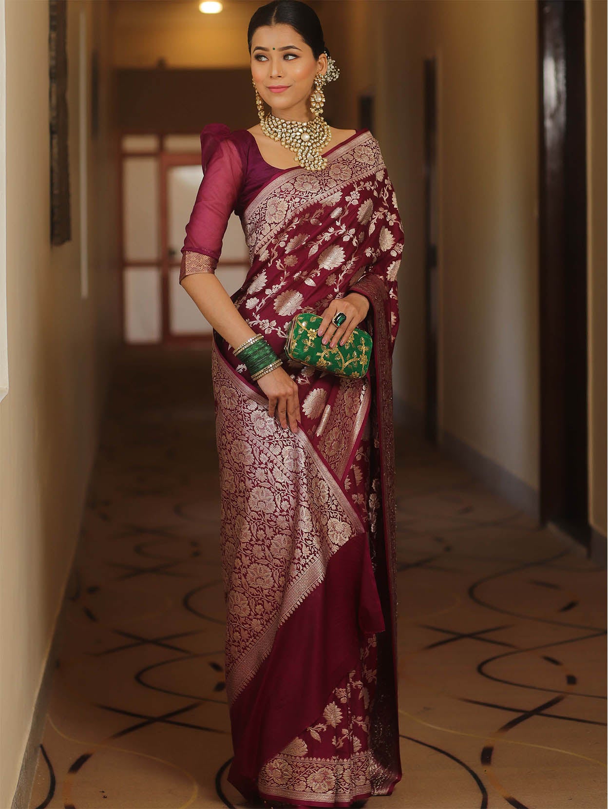 Enamoring Wine Soft Silk Saree With Eclat Blouse Piece