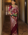 Enamoring Wine Soft Silk Saree With Eclat Blouse Piece