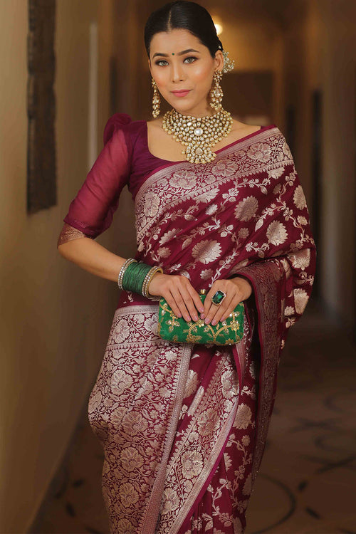 Load image into Gallery viewer, Enamoring Wine Soft Silk Saree With Eclat Blouse Piece
