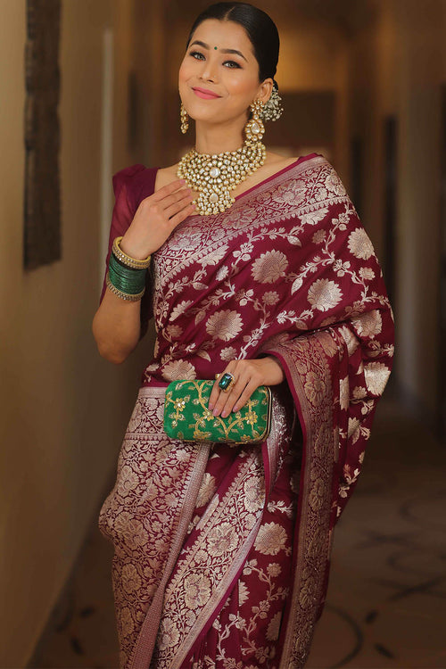 Load image into Gallery viewer, Enamoring Wine Soft Silk Saree With Eclat Blouse Piece
