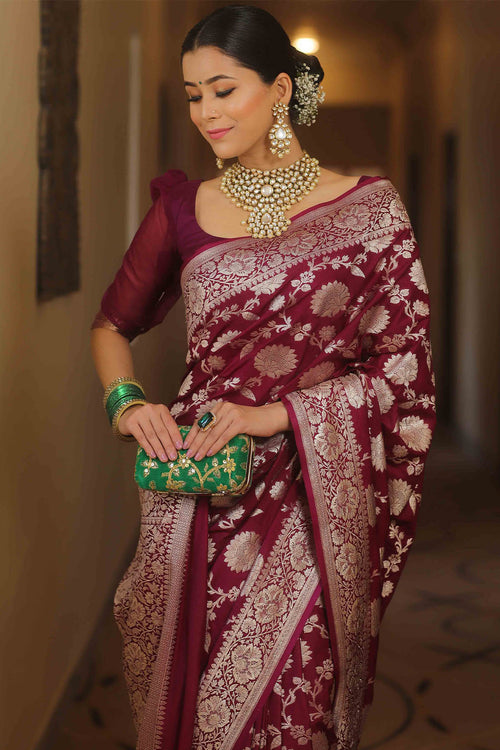 Load image into Gallery viewer, Enamoring Wine Soft Silk Saree With Eclat Blouse Piece
