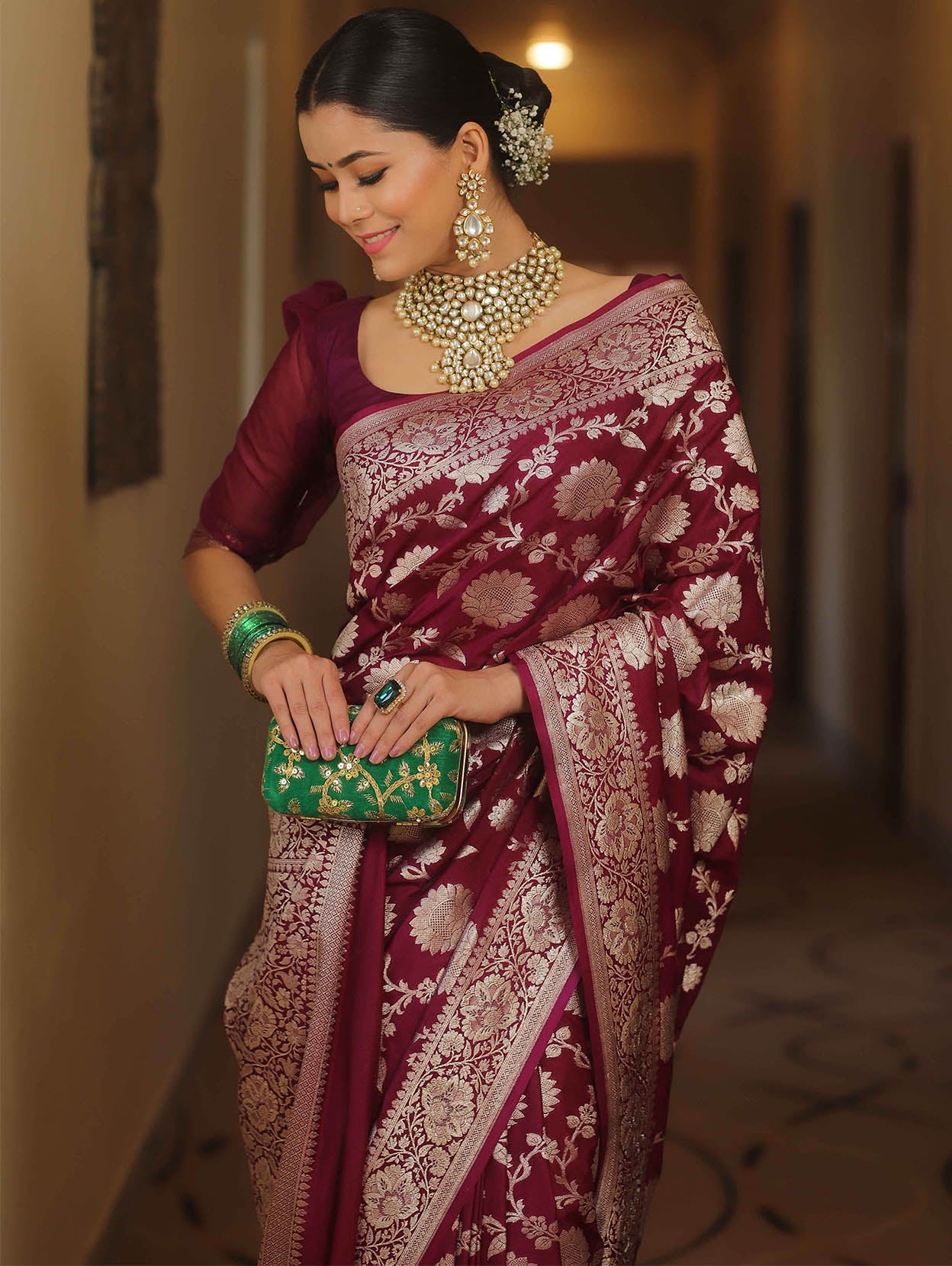 Enamoring Wine Soft Silk Saree With Eclat Blouse Piece