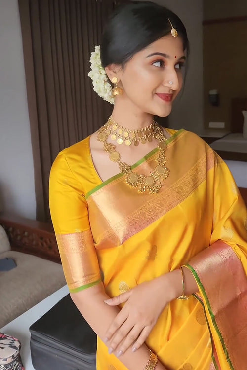 Load image into Gallery viewer, Amazing Yellow Soft Silk Saree With Surpassing Blouse Piece
