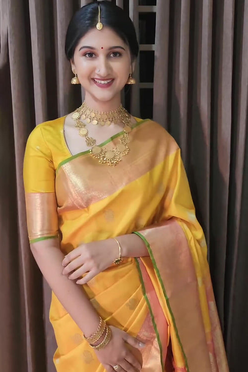 Load image into Gallery viewer, Amazing Yellow Soft Silk Saree With Surpassing Blouse Piece
