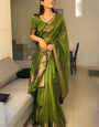 Seraglio Green Cotton Silk Saree With Magnificat Blouse Piece