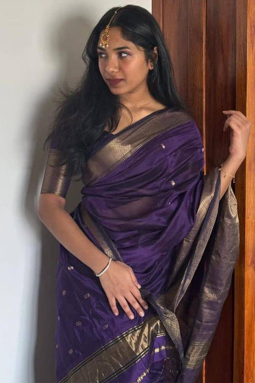 Load image into Gallery viewer, Fantabulous Purple Cotton Silk Saree With Pleasurable Blouse Piece
