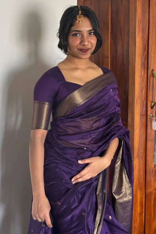 Load image into Gallery viewer, Fantabulous Purple Cotton Silk Saree With Pleasurable Blouse Piece
