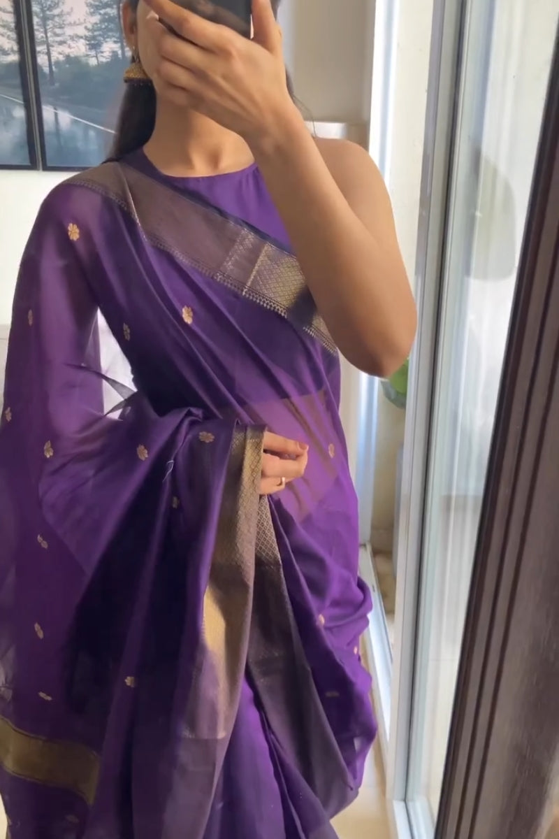 Groovy Purple Cotton Silk Saree With Adoring Blouse Piece