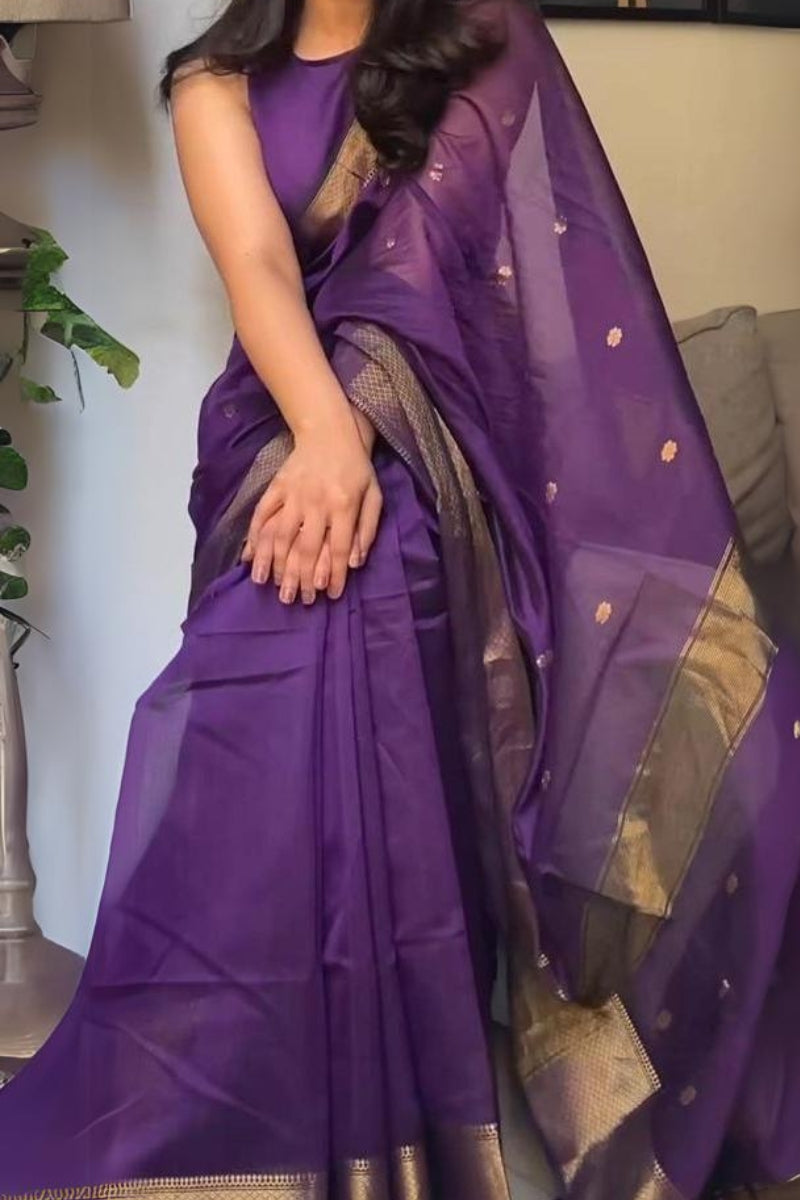 Groovy Purple Cotton Silk Saree With Adoring Blouse Piece