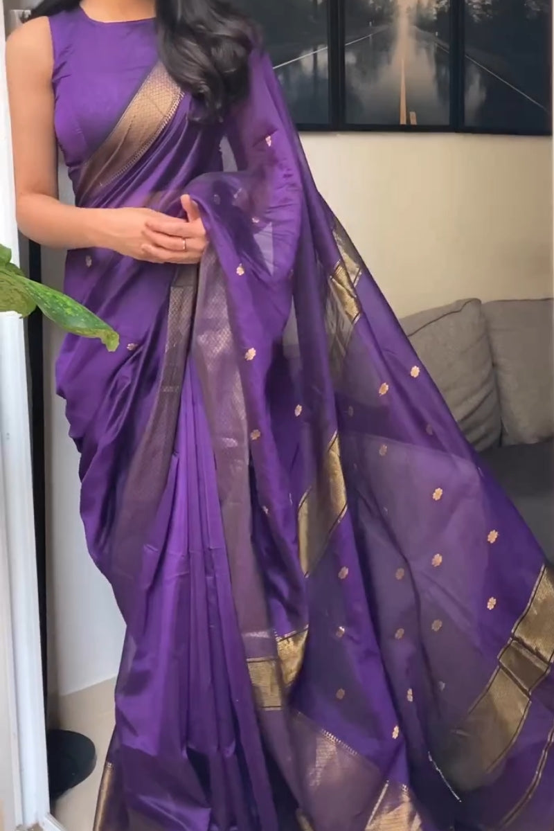 Groovy Purple Cotton Silk Saree With Adoring Blouse Piece