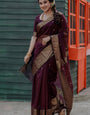 Gleaming Wine Cotton Silk Saree With Serendipity Blouse Piece