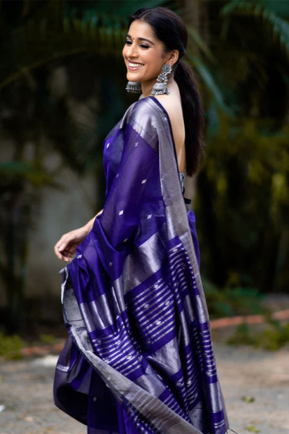 Surpassing Royal Blue Soft Silk Saree With Fancifull Blouse Piece