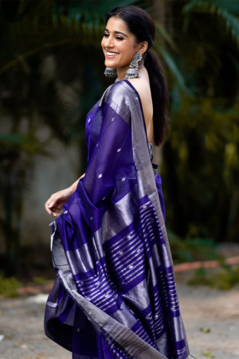 Surpassing Royal Blue Soft Silk Saree With Fancifull Blouse Piece