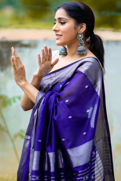 Surpassing Royal Blue Soft Silk Saree With Fancifull Blouse Piece