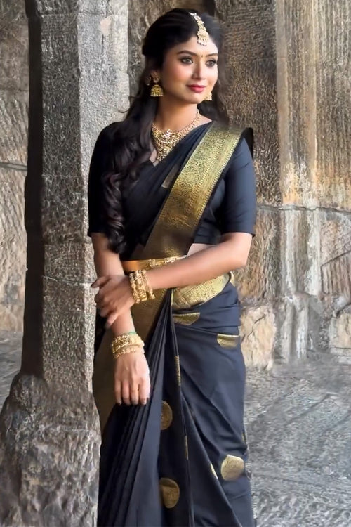 Load image into Gallery viewer, Classic Black Soft Silk Saree With Majesty Blouse Piece
