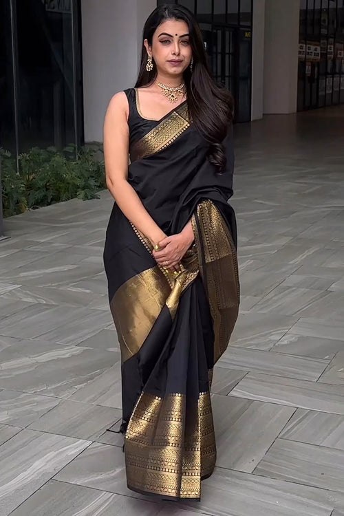 Load image into Gallery viewer, Appealing Black Soft Silk Saree With Prominent Blouse Piece
